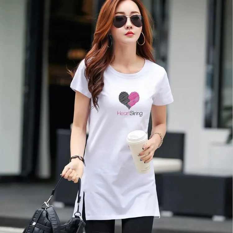 中长款t恤女短袖2025夏装新款修身显瘦长款遮屁股休闲体恤上衣