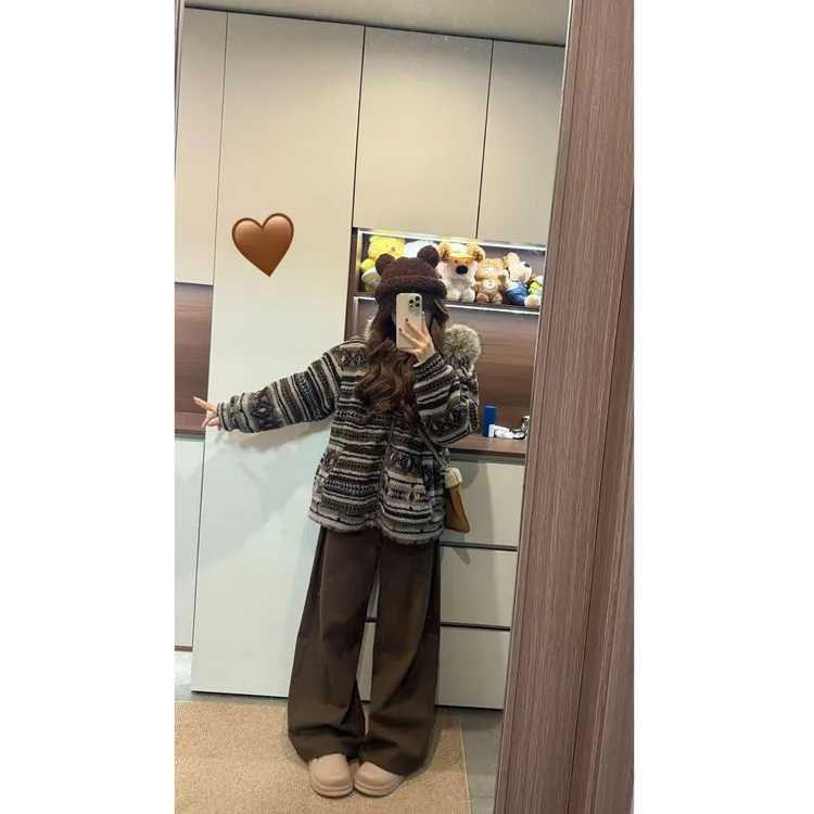 【美式专属】2025冬季新款韩系宽松连帽设计感费尔岛外套