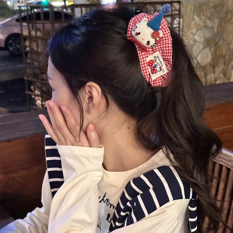 原创ab面可爱卡通格纹kt香蕉夹2025新款巨显发量多后脑勺盘发百搭