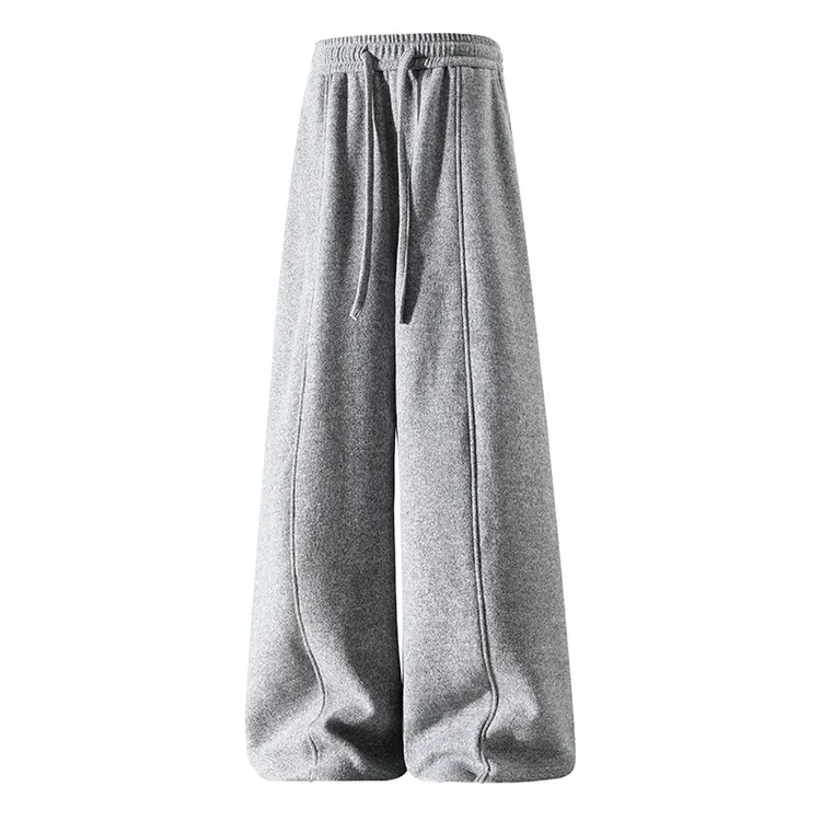 秋冬加绒加厚阔腿长裤男士宽松休闲弯刀卫裤长裤百搭纯色直筒裤子