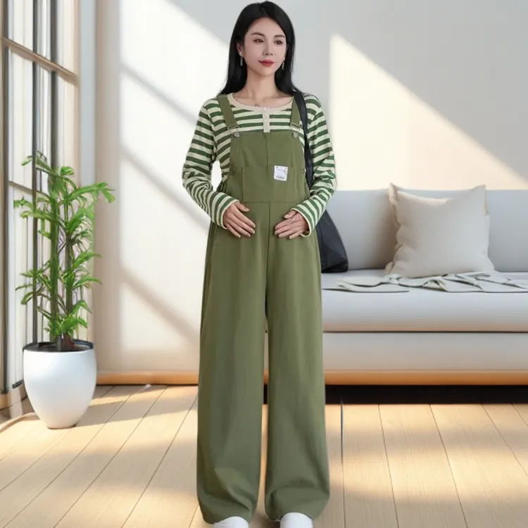 高个子孕妇背带裤春秋宽松大码韩版时尚减龄连体裤阔腿孕妇裤子