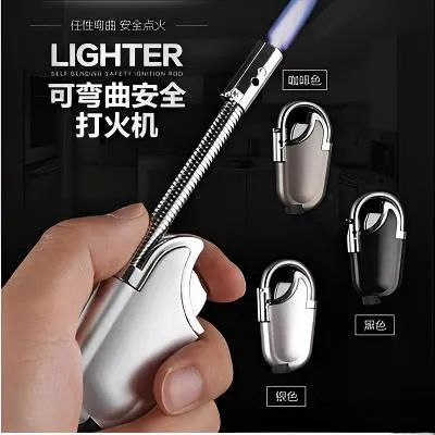 创意360度旋转软管弯曲直冲打火机防风调小焊烟斗香道厨房手电筒