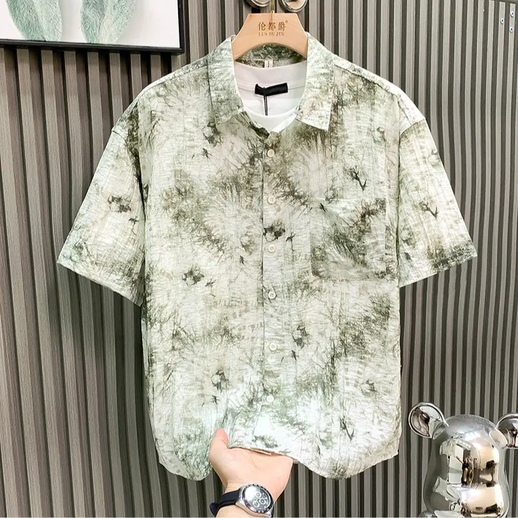 DeweLvum轻奢潮牌新款透气设计感短袖衬衫男高端时尚半袖衬衣男士