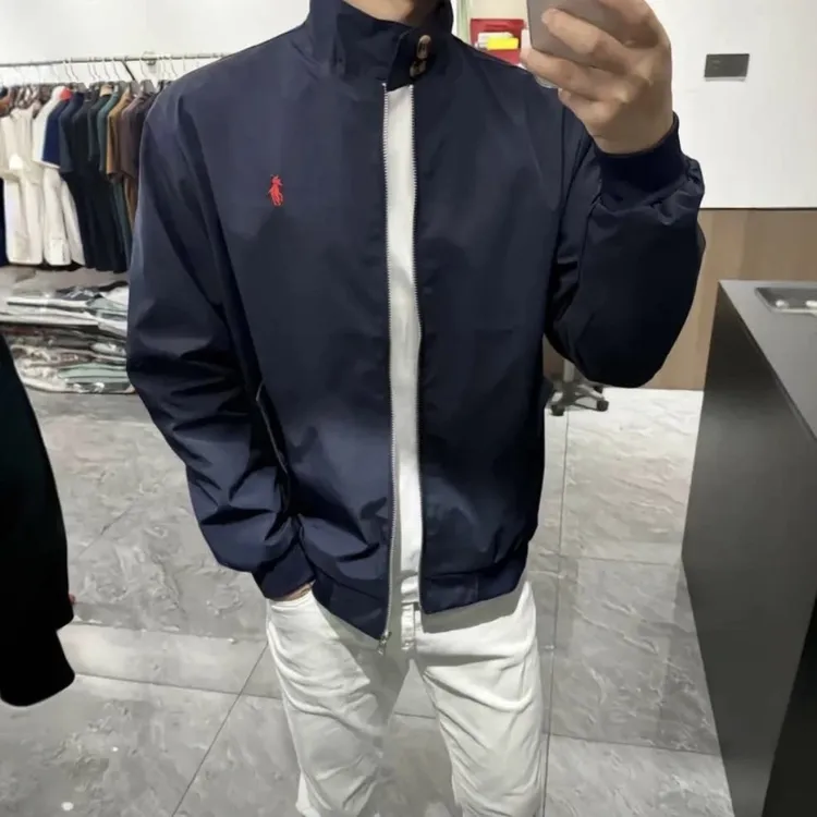 春秋季美式复古藏青色vintag哈林顿飞行员行政翻领夹克外套上衣