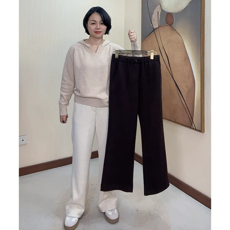 【嫩尼娅】轻奢小个子显瘦显高直筒微喇裤女秋冬保暖气质拖地毛呢裤