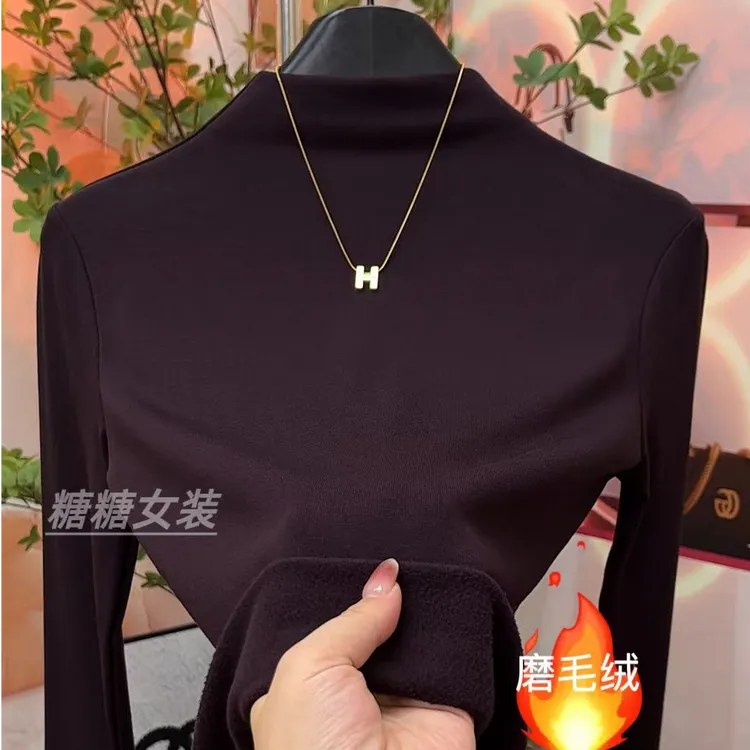 秋冬新款无痕半高领打底衫百搭显瘦高弹洋气立领内搭T恤