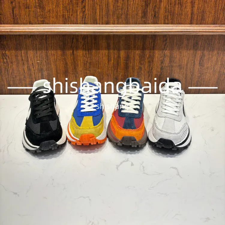 【皮鞋码】春夏新款皮网拼接厚底撞色潮流洋气百搭男士时尚休闲潮鞋