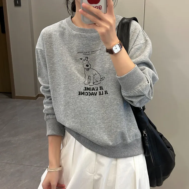 「萌趣小狗印花」磨毛加厚卫衣女 秋季韩版宽松圆领休闲百搭C003
