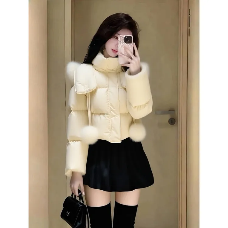 白色连帽棉服外套女2025冬季气质高级感时髦洋气轻薄百搭短款上衣