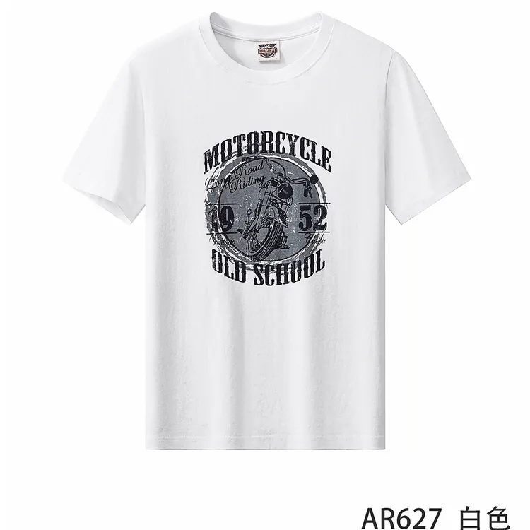 【220克平纹棉】夏季圆领美式潮流时尚复古机车印花短袖T恤AR627