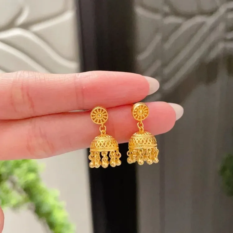 铜合金耳饰 新款复古水母铃铛流苏耳环国潮花丝复古风耳环高级感