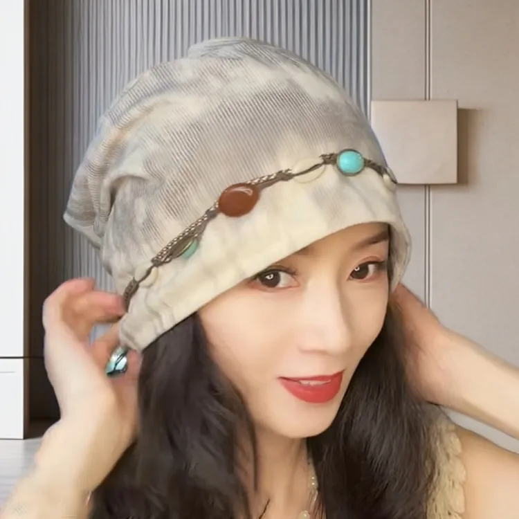 流苏秋冬帽子女款复古串珠显脸小堆堆帽防风保暖民族风包头冷帽女