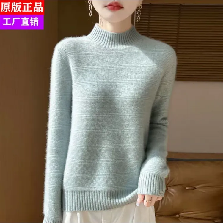 专柜正品100%纯羊绒衫女半高领加厚毛衣秋冬爆款宽松针织打底衫