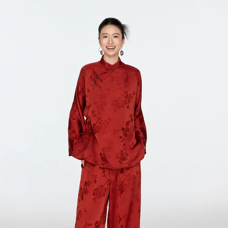 初见十三娘『新喜』春晚新中式国风衬衫春夏秋长袖立领斜襟气质时尚