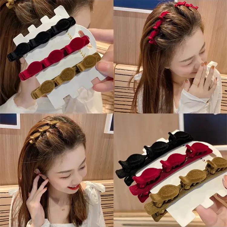 植绒编发发夹女夹子发卡刘海侧边神器纯色网红2024年新款懒人头饰
