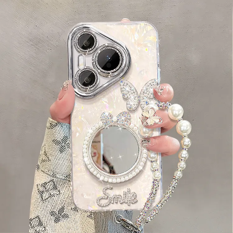 适用华为Pura80/80Pro手机壳实用配件珍珠镜子全包p80pro+保护套