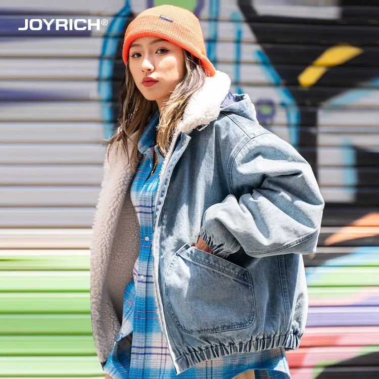 JOYRICH美式复古休闲水洗仿羊羔毛牛仔棉服外套25冬新品男女同款