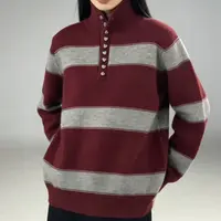 A49条纹秋季女保暖针织长袖高领时尚套头翻领