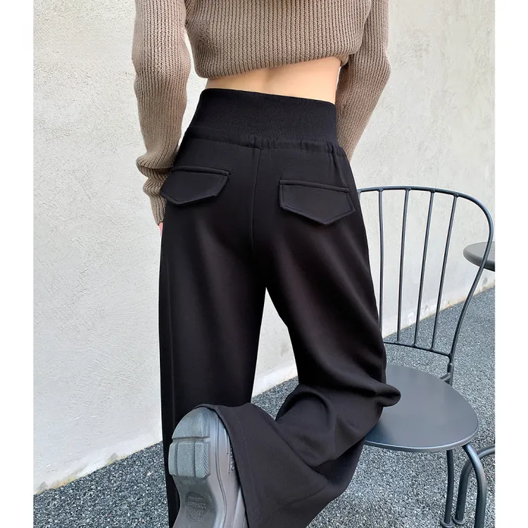 加绒卫裤女款爆款2025新款秋冬加绒加厚阔腿裤高腰垂感直筒休闲裤