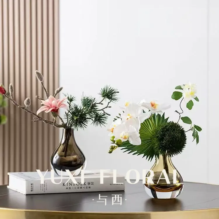 YUXI/与西玻璃琉璃花瓶水培鲜花插花工艺厅装饰品餐桌高级摆件