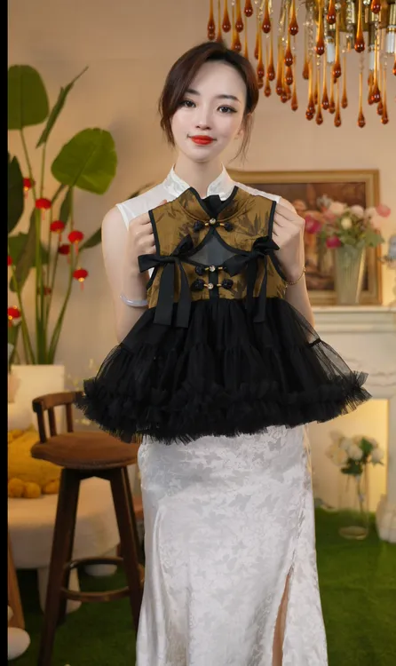 ALONG【财阀千金】 黑金系列女童新中式旗袍公主裙夏季新款25300