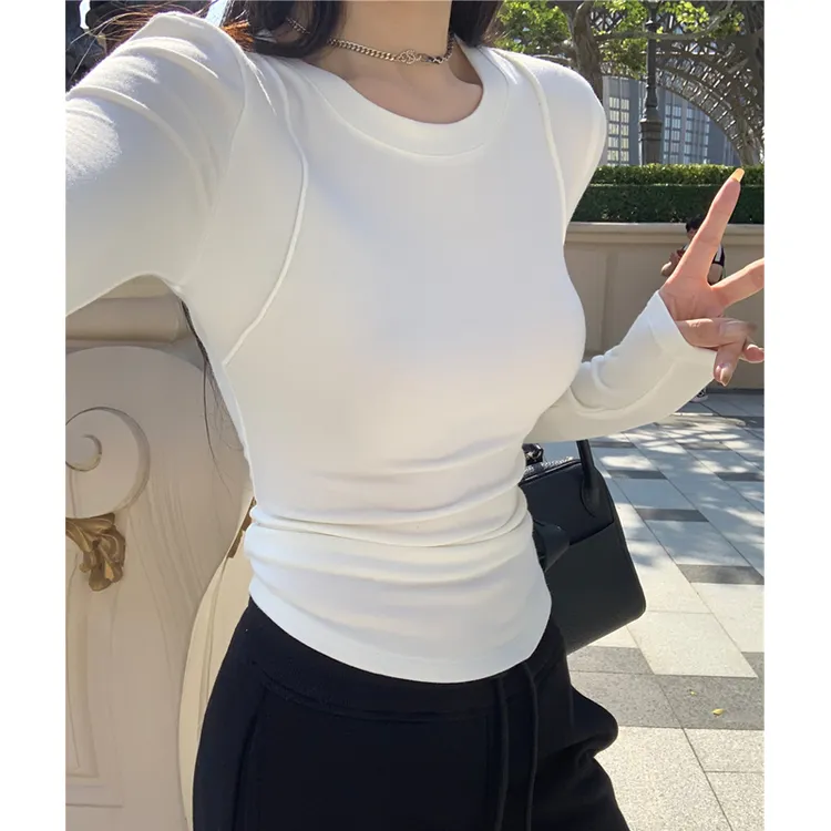 秋冬正肩新款长袖T恤女内搭打底衫2025新款设计感修身显瘦上衣女