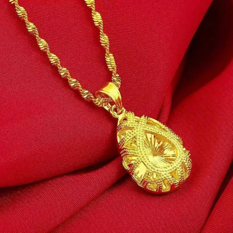 铜合金项链 镂空水滴金色项链女镀金吊坠锁骨链女礼物饰品女士