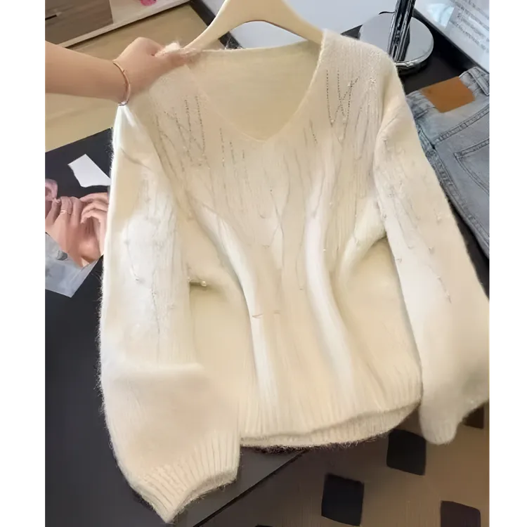 木子静-「喜事」韩系百搭极简珍珠款新年款针织衫