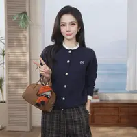 【茵曼】茵曼25秋纯色翻领领套头拼接休闲百搭开衫毛衣D18538563