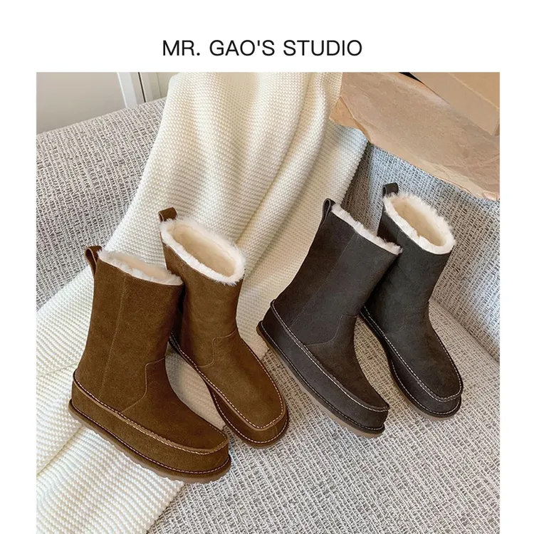 25新款3cm百搭时尚雪地靴冬季加厚圆头内增高女靴中筒保暖女鞋