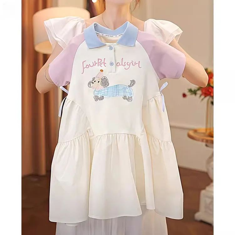 女蓬蓬裙夏季半身裙短袖连衣裙女童翻领polo裙子洋气中大童