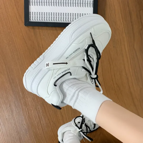 人本厚底小白鞋女2025小众设计感百搭休闲运动透气网面板鞋ins潮