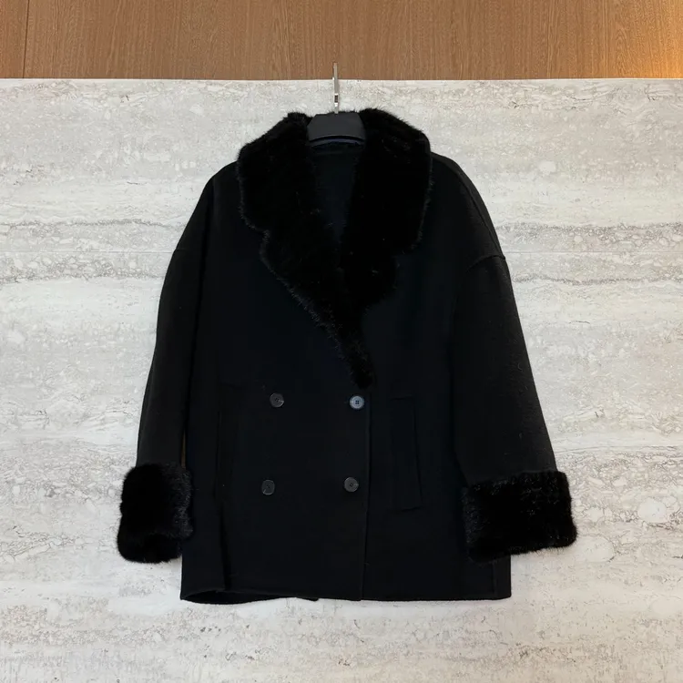 TANTAN 时尚休闲翻领短款双排扣大衣外套4438