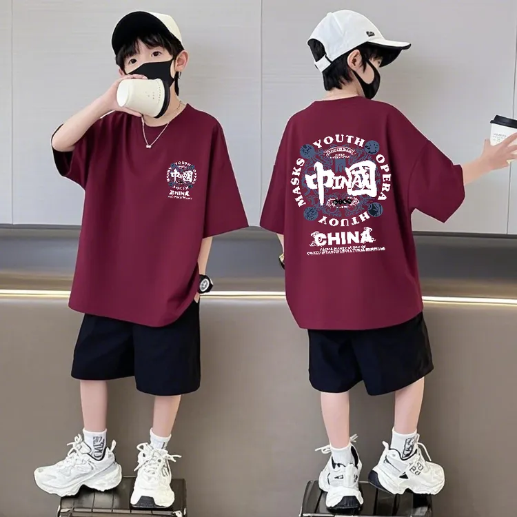 纯棉短袖短裤套装男童夏季新款中大童潮酷百搭宽松圆领男孩两件套
