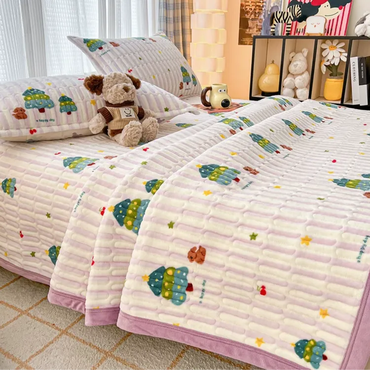 秋冬加厚牛奶绒床盖秋冬绗缝珊瑚绒床单多功能床上盖毯毛毯