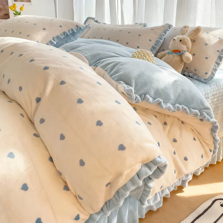 冬季牛奶绒床上四件套2025新款珊瑚绒被套加绒床单被罩床笠三件套
