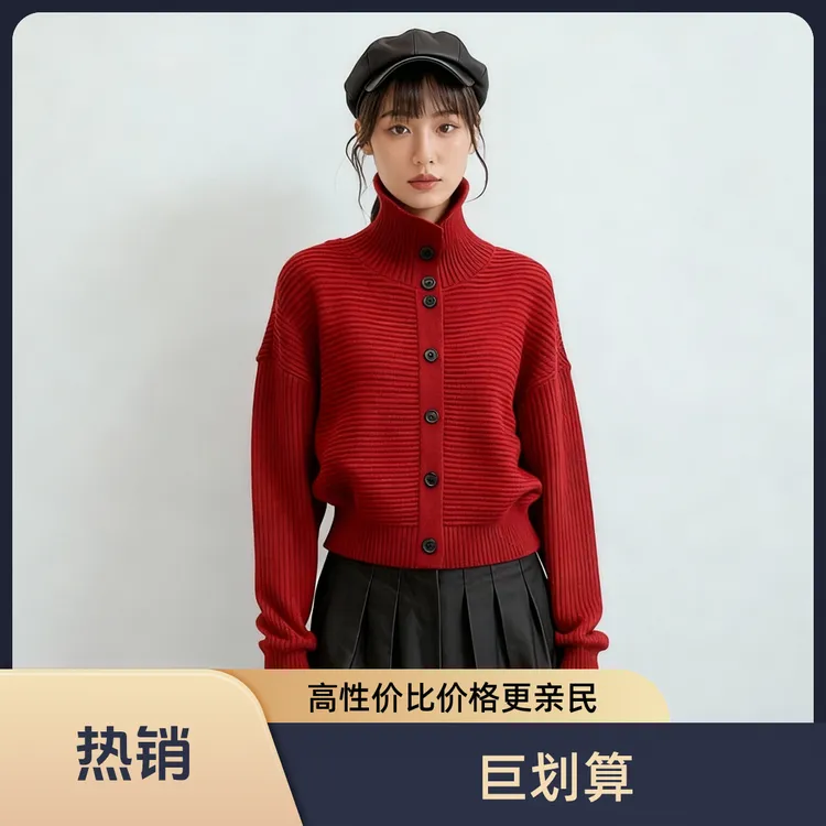 立领秋季女装针织秋冬围巾领长袖女款短款毛针织衫打底