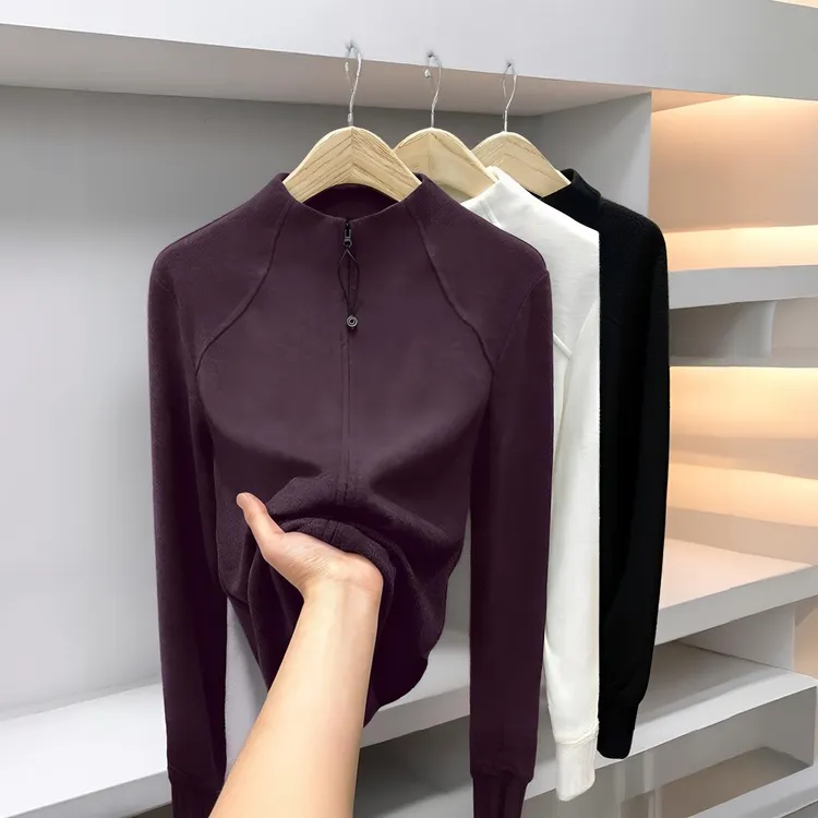 2025秋冬季新款修身立领双面德绒拉链开衫外套显瘦卫衣保暖上衣服