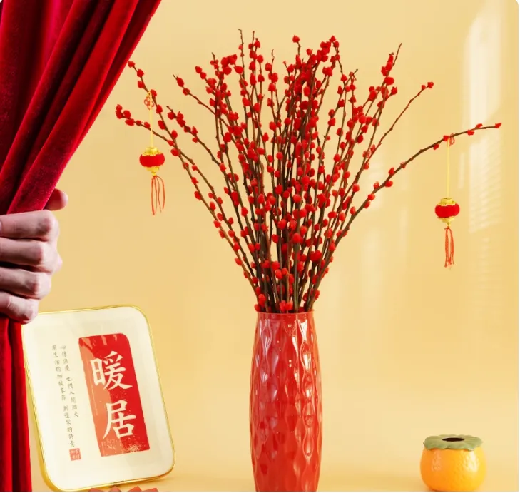 60-80银柳真花鲜枝客厅干花新年摆件红色年宵花卉植物干枝红柳