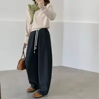 【绣也】桑蚕丝加绒羊毛裤中腰常规弯刀秋冬休闲裤2566