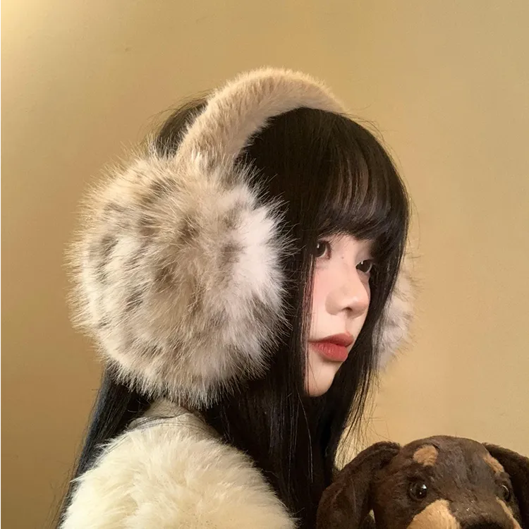 豹纹毛绒耳罩女冬季毛茸茸耳包耳套骑车防冻防寒保暖耳暖耳捂子