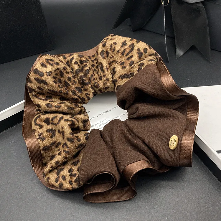 2025新款秋冬豹纹拼接大肠发圈高级感扎头发丸子发绳马尾头饰女