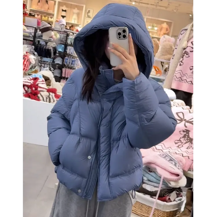 短款连帽白鸭绒泡芙羽绒服女装2025年冬季时尚洋气保暖面包服上衣
