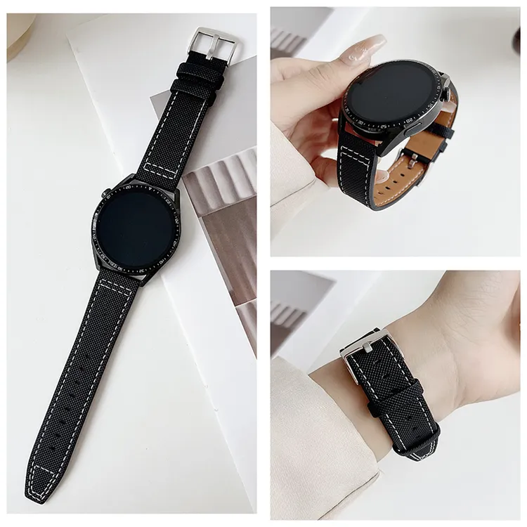 适用华为gt6watch5/4pro小米s4荣耀爱国者飞行员纹理皮针扣款表带
