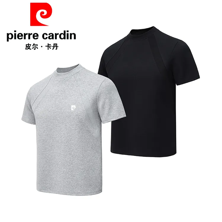 【皮尔卡丹】280g澳产氨纶太空棉空气层拼接短袖T恤抗皱硬挺短款