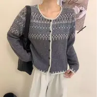 “复古费尔岛”提花工艺针织开衫长袖木扣外套 