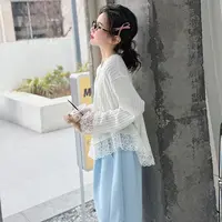 【Maila童装】女童慵懒风针织套装春季白色蕾丝上衣韩版弯刀裤套装