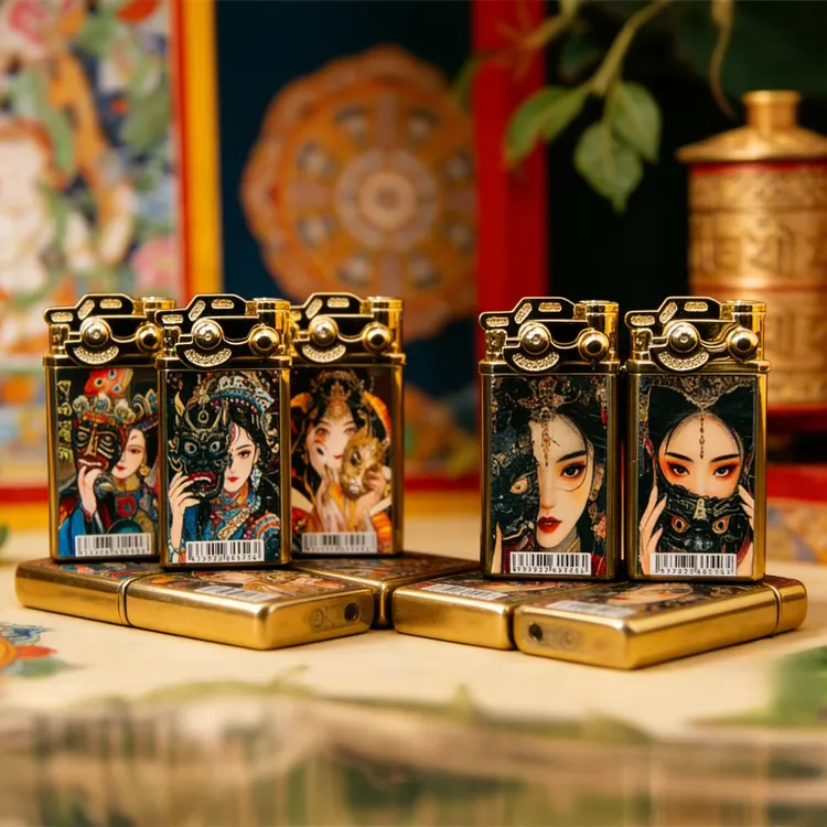 复古创意电镀摇臂防风防爆蓝焰充气高颜值定制打火机