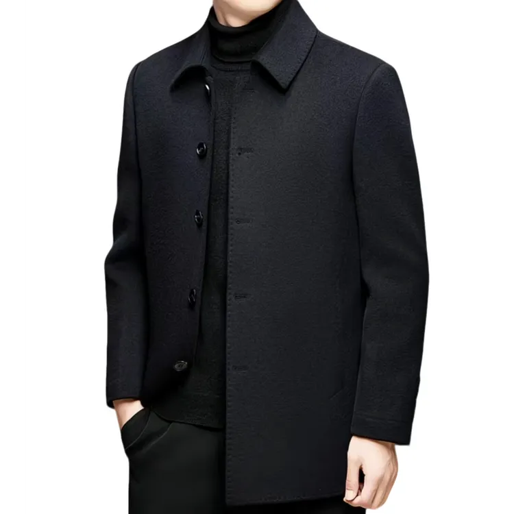 加厚中长【双面羊毛+鸭绒内胆】男士加厚翻领商务冬季呢子外套大衣