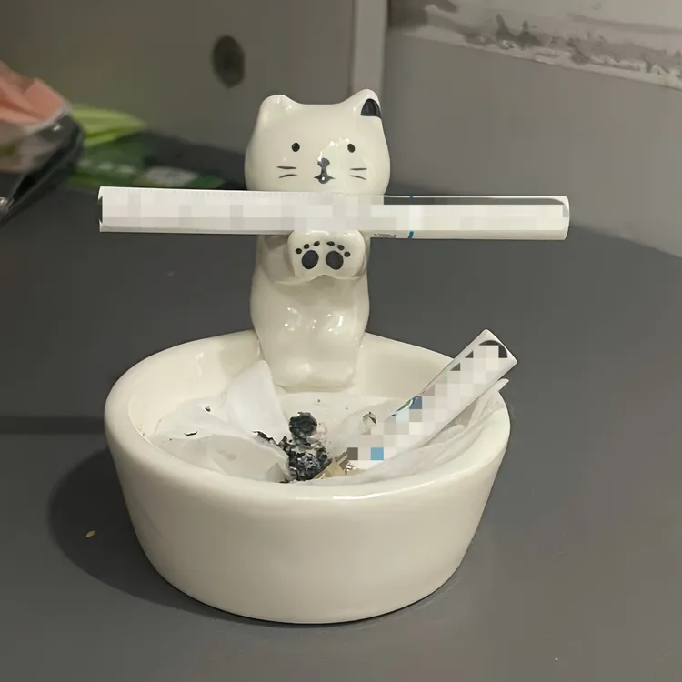 网红同款猫咪烟灰缸家用客厅防飞灰卡通蜡烛杯桌面摆件陶瓷高颜值